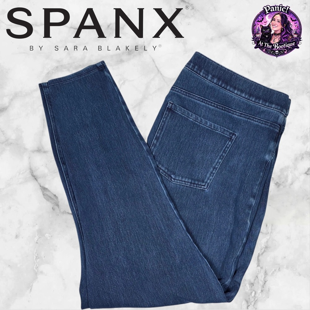 Spanx Jean-ish Leggings Women 3X Blue Stretch High‎ Rise Slimming Ankle Denim
